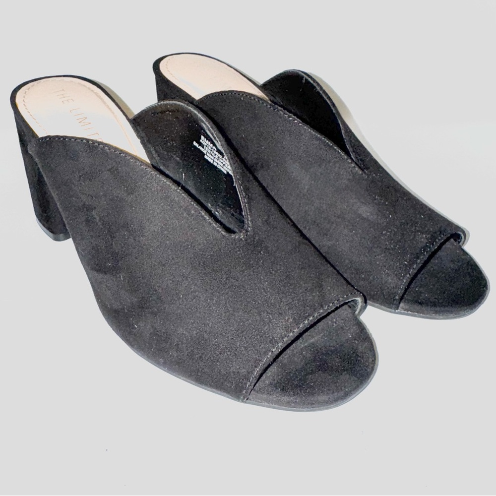 The Limited “Emma” Black Faux Suede Open Toe Sandals, Sz 7.5